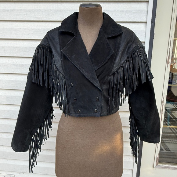 Insane Vintage 80s Black suede fringe jacket with rockstar western vibes 🖤 - Picture 1 of 13